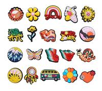 20PCS Hippie Shoe Charms, Peace and Love Shoe Decoration Charms, Retro Boho Groovy Charm for Clog Sandals Wristband Bracelets, CLOG Charms Accessories Party Favor Gift for Girls Teens Women Adults