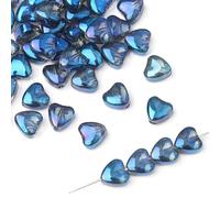 20PCS Iridescent Glass Heart Shape Beads Blue 8MM Loose Heart Charm Beads for DIY Craft Beading