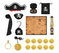 20PCS Kids Pirate Costume Set, Boys Girls Pirate Accessories, corsair Role Play Dress Up With Buccaneer Hat Eye Mask Belt Binoculars Compass Treasure Map Skull Necklace For Halloween Cosplay Carnival