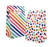 20PCS Kraft Paper Party Bags, AUERVO Rainbow Dots and Stripe Party Favor Bags Birthday Bags Gift Treat Bags With Thank You Stickers for Baby Shower Wedding Valentines' Day