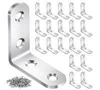 20PCS L Bracket Corner Brace Sets, Stainless Steel L Brackets for Wood Shelves, 90 Degree Right Angle Bracket with 80 Screws, Metal Corner Brackets for Furniture Cabinet Drawer Chair (1.57x1.57 in)