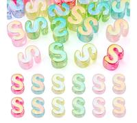 20Pcs Large Acrylic Letter Beads, Big Iridescent Letter Alphabet Beads, 3D Acrylic Letter Slide Bead Colorful Large Hole European Bead for Jewelry Making Name ID Craft
