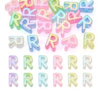 20Pcs Large Acrylic Letter Beads, Big Iridescent Letter Alphabet Beads, 3D Acrylic Letter Slide Bead Colorful Large Hole European Bead for Jewelry Making Name ID Craft