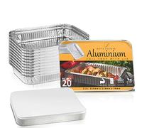 20pcs Large Aluminium Foil Trays with Lids 31x20cm - BPA Free, Sturdy, Leakproof Air Fryer Foil Containers - Disposable BBQ Trays for Meal Prep, Roasting, Grilling, Takeaway, Baking Tray