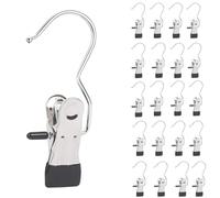 20PCS Laundry Hooks Clips, Stainless Steel Clothes Pegs, Metal Boots Hangers, 360° Rotatable Hanging Hold Clips for Coat Hats Towels Socks Pants (20)