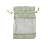 20pcs Linen Burlap With Sheer Window Organza Bag With Drawstring For Wedding Party Candy Mesh Pouch(Window Green,10x14CM)