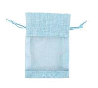 20pcs Linen Burlap With Sheer Window Organza Bag With Drawstring For Wedding Party Candy Mesh Pouch(Window Blue,10x14CM)