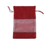 20pcs Linen Burlap With Sheer Window Organza Bag With Drawstring For Wedding Party Candy Mesh Pouch(Window Burgundy,13x18CM)