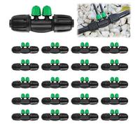 20PCS Locked Barbed Tee Connectors, Kalolary 1/2" to 1/4" Drip Irrigation Fittings Kit 12/16mm to 4/7mm Tube Lock Female Connector 4-Way Barbed Lock Irrigation Parts for Watering System (Black Green)