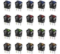 20pcs Lot 12V 20A 3 Pin Round Rocker Toggle LED Push Button Switch On Off Control 4 Colors For Car Automotive Vehicle Marine Boat Compatible With Standard Switches(Mixed Color)