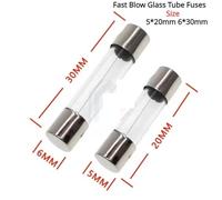 20pcs/lot Sell 5 * 20mm 6 * 30mm Fast Blow Glass Tube Fuses 5x20 6x30 mm 250V 0.5 1 2 3 4 5 6 8 10 15 20 25 30 A Fuse(6x30mm,6A)