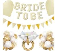 20Pcs Luxury Bride To Be Balloon Set, Gold & White Bachelorette Party Decorations with Bride To Be Balloons Diamond Ring Heart Balloons for Bridal Shower Hen Theme Party Engagement Wedding