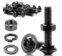 20pcs M6 Bolts M6 x 35mm Black Nuts and Bolts Assortment Kit 304 Stainless Steel Black Coach Bolt Screw Dome Flanged Button Head Socket Cap Bolt Allen Screws Flat and Lock Washers