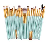 20pcs Makeup Brush Set - Soft Synthetic Bristles for Foundation, Eyeshadow & More - Hypoallergenic Nylon,Green stem + gold tube,20pcs