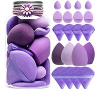 20PCS Makeup Sponge Set With Storage Jar, Wet & Dry Dual Use Beauty Blenders, Triangle Powder Puffs & Mini Finger Puffs,Soft Latex Free Sponges for Liquid, Cream, Powder And Concealer（Purple）