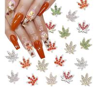 20Pcs Maple Leaf Nail Charms 3D Alloy Autumn Nail Art Rhinestones Silver Gold Nail Gems Metal Sparkly Crystals Flat Back Fall Leaves Nail Diamond Nail Jewels for Women Thanksgiving DIY Decoration Kits