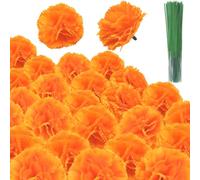 20Pcs Marigold Flowers with Stems, Day of The Dead Decorations, Artificial Flower Heads Orange Hydrangea Heads for Diwali Halloween Party DIY Wreaths Crafts