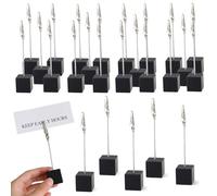 20PCS Memo Clip Holder, Alligator Clips with Wooden Base Photo Holders for Tables Crocodile Clip Memo Holder Black for Wedding Party, Shop Display Price Tag