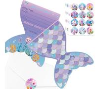 20Pcs Mermaid Birthday Invitations Sets with Envelopes and Stickers Mermaid Scale Paper Cards for Girl Baby Shower Under the Sea Mermaid Party Decorations, 17 x 12cm