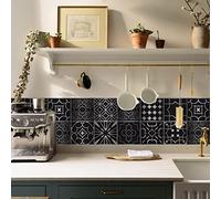 20PCS Metallic Kitchen Bathroom Tile Stickers, for 6x6inch/15x15cm, Peel and Stick Self-Adhesive Stick on Tile Transfer Backsplash, Black and Silver