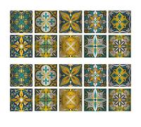 20PCS Metallic Kitchen Bathroom Tile Stickers, for 8x8inch/20x20cm, Peel and Stick Self-Adhesive Stick on Tile Transfer Backsplash,Silver Green Yellow Retro