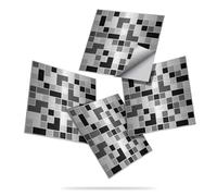 20pcs Metallic Mosaic Tile Stickers, Kitchen Bathroom Wall Stick on Tiles Self Adhesive Vinyl Waterproof Backsplash Peel and Stick Tile Covers Decals (15cm x 15cm, 6x6 inches) Silver Black Grey