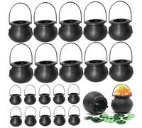 20PCS Mini 2.8×2.4″ Plastic Witch Cauldron Candy Bowls with Handle, Halloween Party Favors & Gothic Table Decor, Trick or Treat Candy Holder