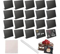 20Pcs Mini Chalkboard Signs, Double Sided Small Blackboard with Wooden Base, Pens, Cloth, Kitchen Notes Chalk Boards, Message Tabletop Board for Food Pricetags Weddings Party Bakery,10 x 7.5cm