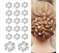 20Pcs Mini Flower Rhinestone Hair Clips, Mini Pearl Clips, Cute Wedding Barrettes for Bridal, Suitable for Daily, Party, and Wedding (White)