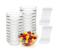 20Pcs Mini Glass Bowls for Dips, 75ml Reusable Sauce Dipping Bowl with 20 Reusable Spoons, Clear Sauce Dish Tiny Salad Bowl Prep Bowls for Ice Cream, Snacks, Spices, Condiment, Soy - Dishwasher Safe