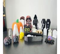 20pcs Mini Halloween Figurines, 3D Printed Halloween Miniatures, Spooky Ghost Pumpkin Reaper Coffin Skull Desktop Ornament Home Decor