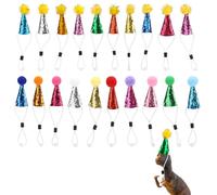 20pcs Mini Party Hats for Stuffed Animals, Toys Dinosaur Dogs Cats Small Party Hats Glitter Cone Headwear with Pom Poms for Birthday Cake Toppers Accessories (Colorful)