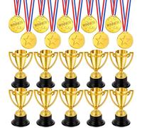 20Pcs Mini Trophies & Medals Bulk for Kids - Gold Award Cups & Sports Medals Set - Lightweight Plastic Prize Trophies for Tournament, Classroom Rewards, Fun Run Race, Party Favors, Fantasy Football