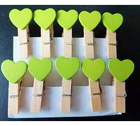 20Pcs Mini Wooden Pegs Green Hearts, Photo Clips, Wedding Decor, Craft 35mm
