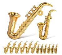 20pcs Miniature Saxophone Musical Instruments for Dollhouse Decor Golden Saxophone Model Christmas Ornaments Plastic Sax Trumpet Charm for Christmas Mini House Musical Room Furnishin