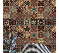 20pcs Moroccan Style Tile Stickers, Brown Kitchen Bathroom Wall Tile Stickers Peel and Stick on Tile Transfers Covers Decals Self Adhesive Vinyl Waterproof Vintage Mosaic Art (15cm x 15cm, 6x6 inches)