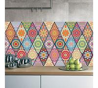 20pcs Moroccan Style Tile Stickers, Colourful Mandala Kitchen Bathroom Wall Tile Stickers Peel and Stick on Tile Transfers Covers Decals Self Adhesive Vinyl Waterproof Mosaic (15cm x 15cm, 6x6 inches)