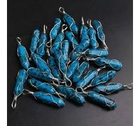 20pcs Natural Blue Spotted Stone Stone Pillar Handmade Silver Iron Wire Pendants