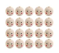20PCS Natural Wood Beads Cute Smiling Face Pattern Jewelry Making Supplies Smile Face Round for Loose