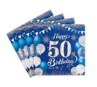 20pcs Navy Blue Silver Happy 50th Birthday Napkins - Disposable Paper Serviettes for Men Women Table Decorations, Elegant Party Tissue for Him Her