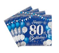 20pcs Navy Blue Silver Happy 80th Birthday Napkins - Disposable Paper Serviettes for Men Women Table Decorations, Elegant Party Tissue for Him Her