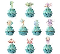 20Pcs Ocean Animal Cupcake Toppers, Cartoon Sea Creature Cake Toppers, Nautical Ocean Themed Dessert Picks Under the Sea Party Decorations for Kids Birthday Baby Shower Party Supplies