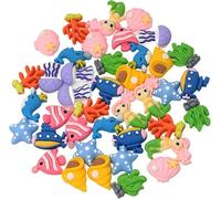 20Pcs Ocean Animal Theme Flatback Resin Slime Charms Set -10 Styles Includes Mermaid, Fish, Coral, Shells, Whale, Starfish Cabochons for DIY Hair Clips, Phone Cases, Scrapbooking, Craft Making（Random）