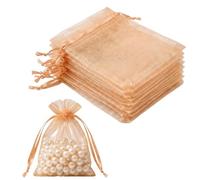 20Pcs Organza Gift Pouches, 10x15CM Clear Mesh Drawstring Pouches, Organza Gift Bags for Wedding Favours, Party, Festival, Candy and Game Favour Bags - Champagne Gold