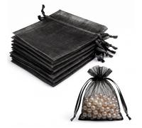 20Pcs Organza Gift Pouches, 10x15CM Clear Mesh Drawstring Pouches, Organza Gift Bags for Wedding Favours, Party, Festival, Candy and Game Favour Bags - Black