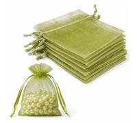 20Pcs Organza Gift Pouches, 7x9CM Clear Mesh Drawstring Pouches, Organza Gift Bags for Wedding Favours, Party, Festival, Candy and Game Favour Bags - Green