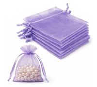 20Pcs Organza Gift Pouches, 7x9CM Clear Mesh Drawstring Pouches, Organza Gift Bags for Wedding Favours, Party, Festival, Candy and Game Favour Bags - Purple