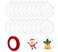 20pcs Paint Your Own Baubles Decorate Blanks With 22m Red Ribbon 3 Inch Clear Acrylic Blanks Flat Round Disc For Personalised Crafts Diy Valentine'S Day Gift Decorations Supplies