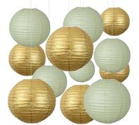 20Pcs Paper Lanterns Decorative, Sage Green and Gold Round Hanging Paper Lanterns Decorations for Rustic Party Bridal Shower Wedding Birthday Home Decor