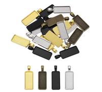 20Pcs Pendant Trays for Jewelry Making, 10 x 25mm Blank Pendants Zinc Alloy Rectangular Bezel Settings Flat Base for Necklace Bracelet Charm, Dark Silver/Gold/Bronze/Black